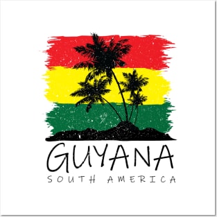 Guyana National Colors with Palm Silhouette Posters and Art